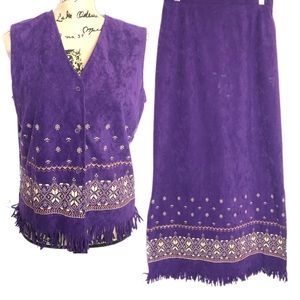 Notations M 90s purple boho fringe skirt set Aztec